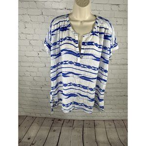 Aerie White Blue Striped Semi Sheer Lightweight Pullover Short Sleeve Top M